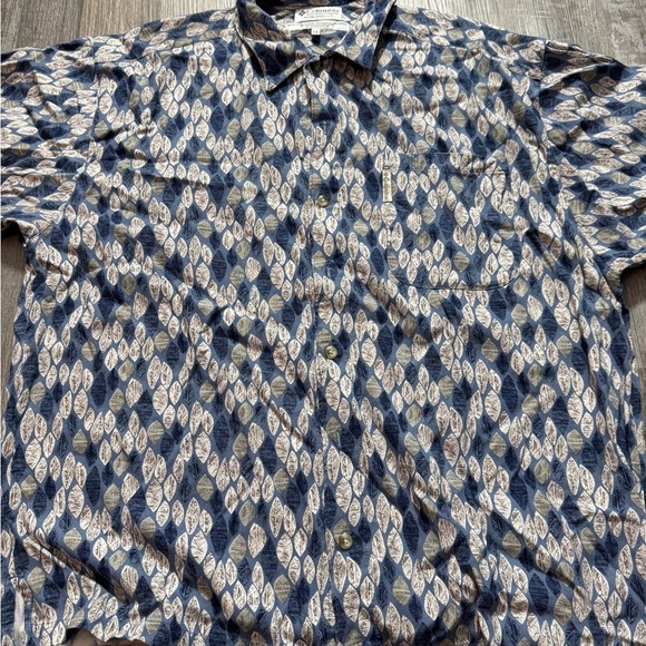 Columbia Vintage Leaf Print Button Up Short Sleeve Shirt Linen Rayon Blend XL - Picture 2 of 6